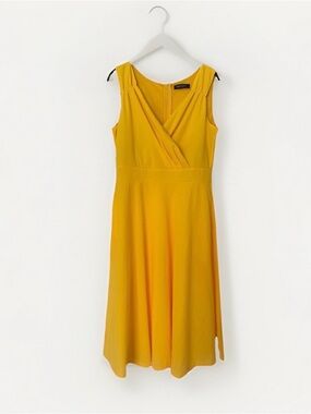 NWT Yellow Wrap Midi Dress | Wedding Guest Old Money Summer Style L